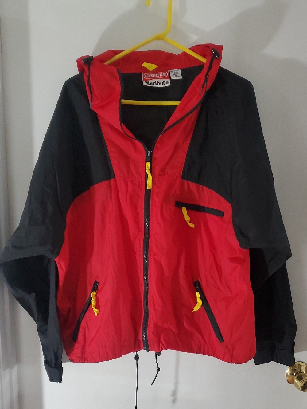 Marlboro Red and Black Hooded Windbreaker Jacket